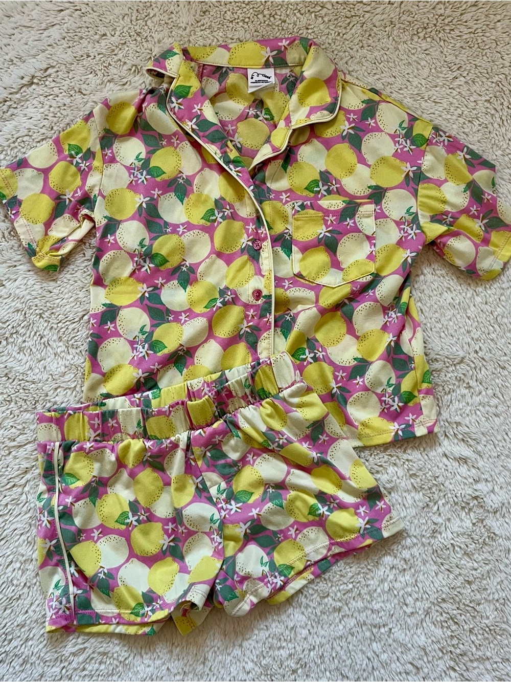 Art Class Girls Lemon Print Short Pajama Set - Pink & Yellow Sz 8